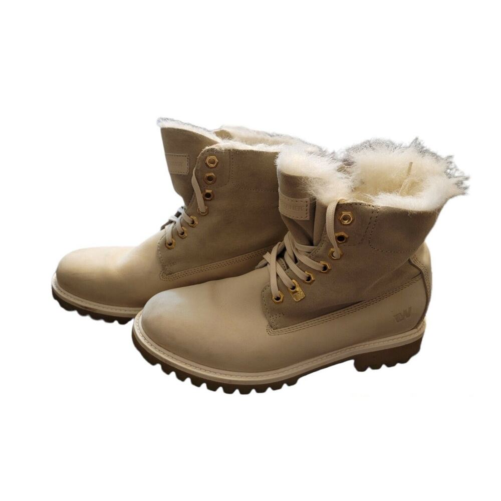 EUC WEINBRENNER~ WHITE/ TAN Suede Lace-Up Faux Fur Boots! SZ 40